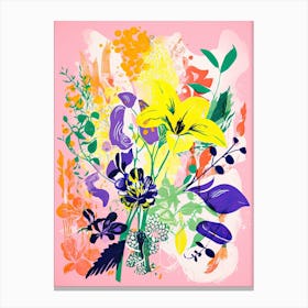 Colourful Flowers In A Vase In Risograph Style 17 Canvas Print