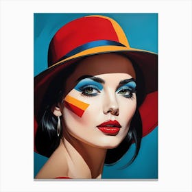 Woman Portrait With Hat Pop Art (122) Canvas Print