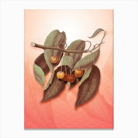 Cherry Vintage Botanical in Peach Fuzz Seigaiha Wave Pattern n.0243 Canvas Print