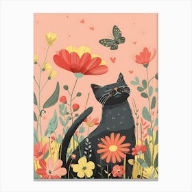 Black Cat In Flowers 7 Canvas Print