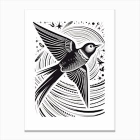B&W Bird Linocut Swallow 1 Canvas Print