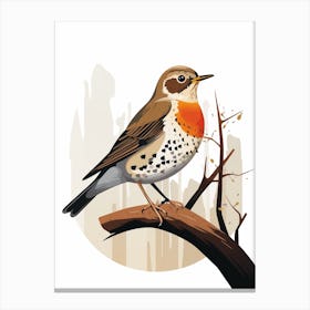 Colourful Geometric Bird Hermit Thrush 1 Canvas Print