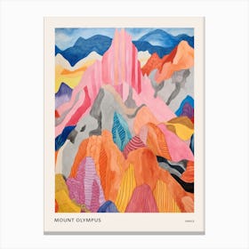 Mount Olympus Greece 3 Colourful Mountain Illustration Poster Canvas Print