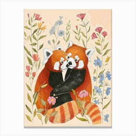 Folksy Floral Animal Drawing Red Panda 1 Canvas Print