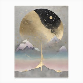 Wabi Sabi Dreams Collection 3 - Japanese Minimalism Abstract Moon Stars Mountains and Trees in Pale Neutral Pastels And Gold Leaf - Soul Scapes Nursery Baby Child or Meditation Room Tranquil Paintings For Serenity and Calm in Your Home Canvas Print