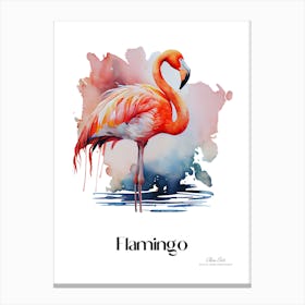 Flamingo. Long, thin legs. Pink or bright red color. Black feathers on the tips of its wings.16 Canvas Print