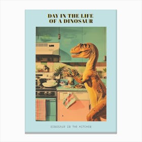Dinosaur In The Kitchen Retro Abstract Collage 3 Poster Canvas Print