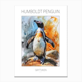 Humboldt Penguin Grytviken Watercolour Painting 3 Poster Canvas Print