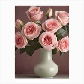 A Vase Of Pink Roses 45 Canvas Print