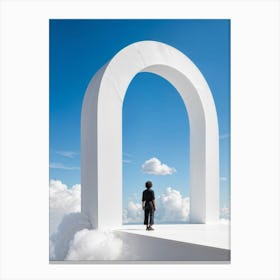 Cumulus Clouds Morph Into An Abstract Cartoon Style Portal Where A Solitary Figure Levitates Their 2 1 Canvas Print