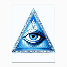 Eye Of Providence, Symbol, Third Eye Blue & White 3 Canvas Print