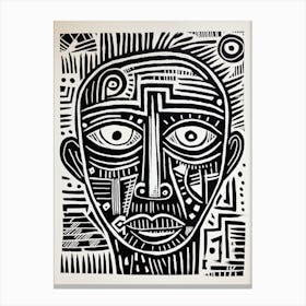 Abstract Geometric Black & White Face 2 Canvas Print