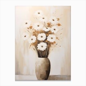 Daisy, Autumn Fall Flowers Sitting In A White Vase, Farmhouse Style 3 Canvas Print