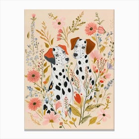 Folksy Floral Animal Drawing Dalmatian Canvas Print