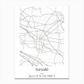 Isesaki,Japan Minimalist Map Canvas Print