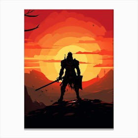 Silhouette Of A Warrior At Sunset Art Print Canvas Print