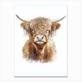 Majestic Highland Cow Watercolor Painting Portrait Canvas Print