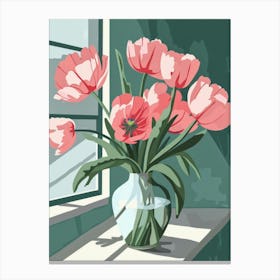 Pink Tulips In A Vase Canvas Print