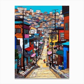 Painting Of Seoul South Korea With A Cat In The Style Of Pop Art 2 Canvas Print