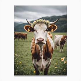 Cow With Flower Crown Canvas Print
