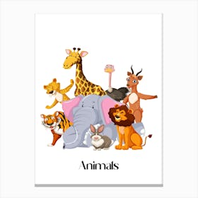 61.Beautiful jungle animals. Fun. Play. Souvenir photo. World Animal Day. Nursery rooms. Children: Decorate the place to make it look more beautiful. Canvas Print