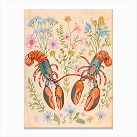 Folksy Floral Animal Drawing Lobster 2 Canvas Print
