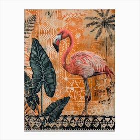 Greater Flamingo And Alocasia Elephant Ear Boho Print 2 Canvas Print