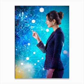 Abstract Digital Painting Featuring A Businesswoman Fingertip Touching A Screen Displaying An Intri (3) Canvas Print