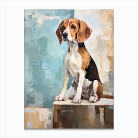 Beagle Dog, Painting In Light Teal And Brown 3 Canvas Print