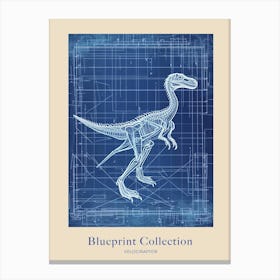 Velociraptor Dinosaur Blue Print Inspired 3 Poster Canvas Print