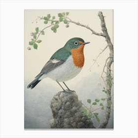 Ohara Koson Inspired Bird Painting European Robin 4 Canvas Print