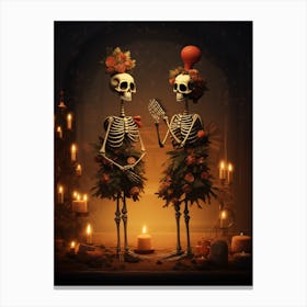 Two Skeletons With A Christmas Tree 1 Canvas Print