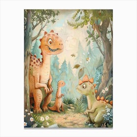 Dinosaur Family In The Woods Storybook Style Canvas Print