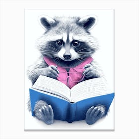 Pink Raccoon Reading A Blue Book 3 Canvas Print