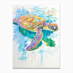 Colourful Mixed Media Sea Turtle 1 Canvas Print