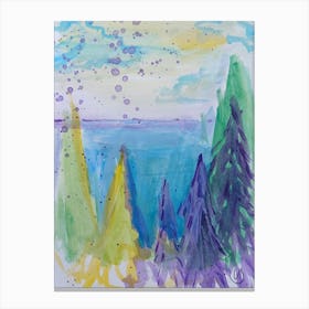 Watercolor Pine Trees - Purple Yellow Blue Canvas Print
