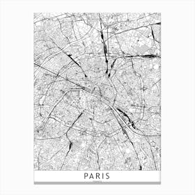 Paris White Map Canvas Print