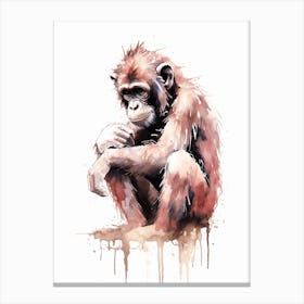Playful Thinker Monkey Watercolour Painting 2 Canvas Print