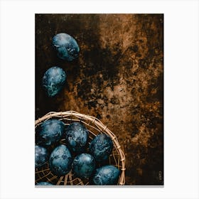 Blue Eggs In A Basket On A Dark Background Canvas Print