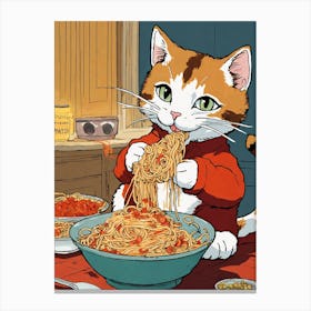 Cat Eating Spaghetti Canvas Print