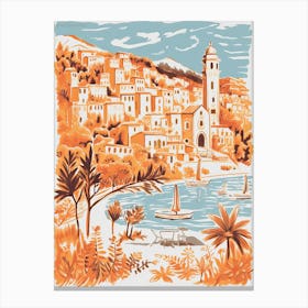 Italy, Portofino Cute Illustration In Orange And Blue 0 Canvas Print