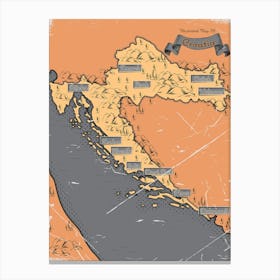 Vintage Croatia Map Canvas Print