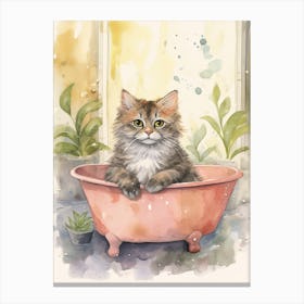 Selkirk Cat In Bathtub Botanical Bathroom 2 Canvas Print