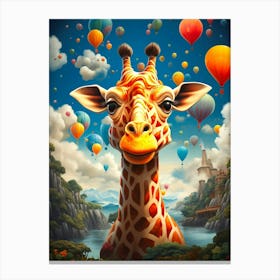 Giraffe With Balloons Canvas Print