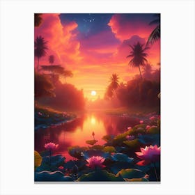 Beautiful Lotus Lake Landscape 11 Canvas Print