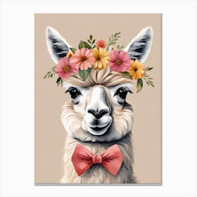 Baby Alpaca Wall Art Print With Floral Crown And Bowties Bedroom Decor (3) Canvas Print
