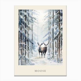 Winter Watercolour Moose 3 Poster Canvas Print