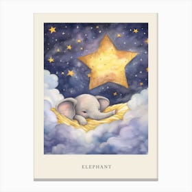 Baby Elephant 2 Sleeping In The Clouds Nursery Poster Canvas Print
