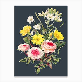 Vintage Floral Bouquet Flowers Illustration Grey Canvas Print