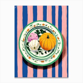 A Plate Of Pumpkins, Autumn Food Illustration Top View 24 Canvas Print